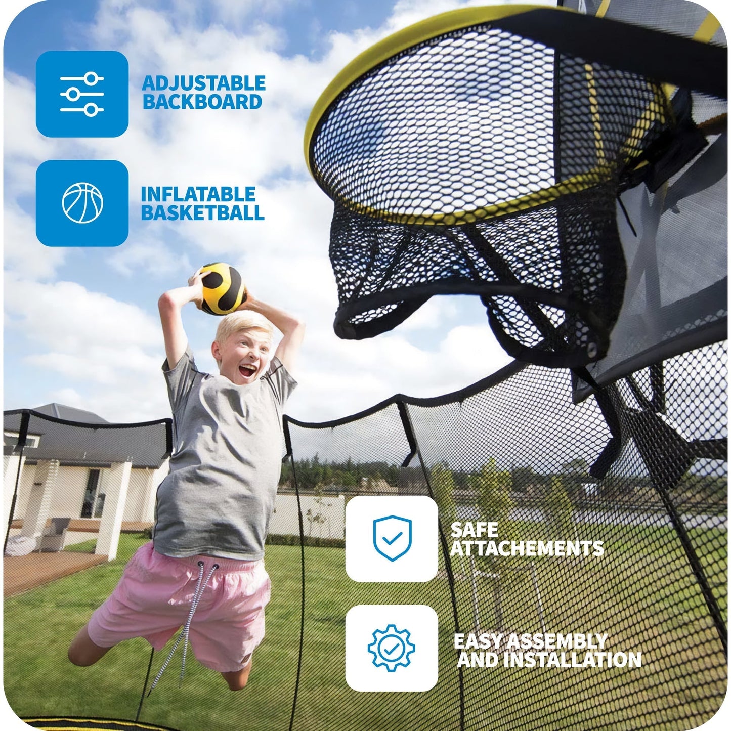 Springfree Outdoor Square 13 Foot Trampoline, Enclosure, Hoop Game, and Ladder - 215885